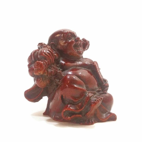 Laughing Buddha Statue Happy Mini Miniature 2"  Idol Buddhism Wealth Good Luck - Picture 4 of 9